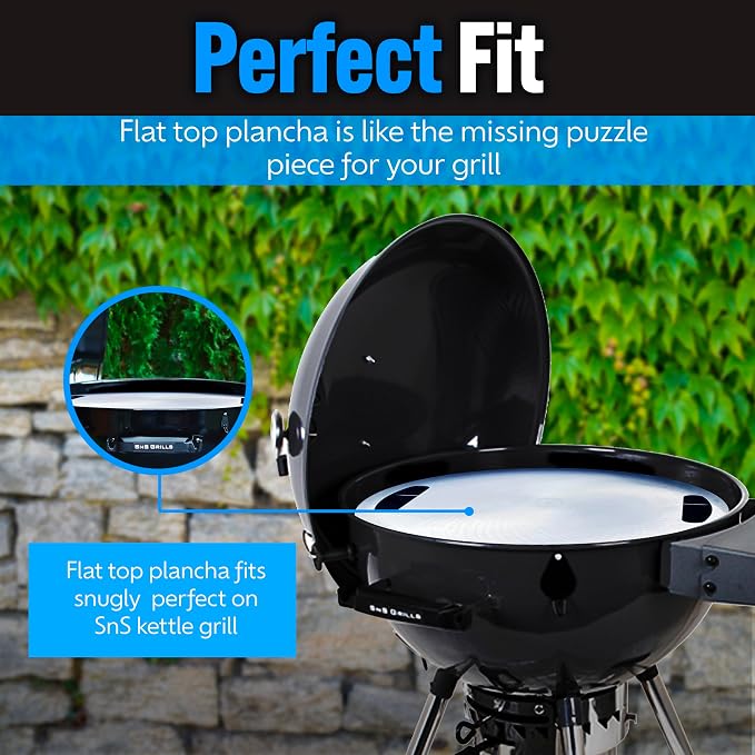 SnS Grills Slow 'N Sear Carbon Steel Flat Top Plancha Griddle - Rotating Durable Griddle for Kettle Grill BBQs - Outdoor Cooking Accessory - Fits 22” Kettles