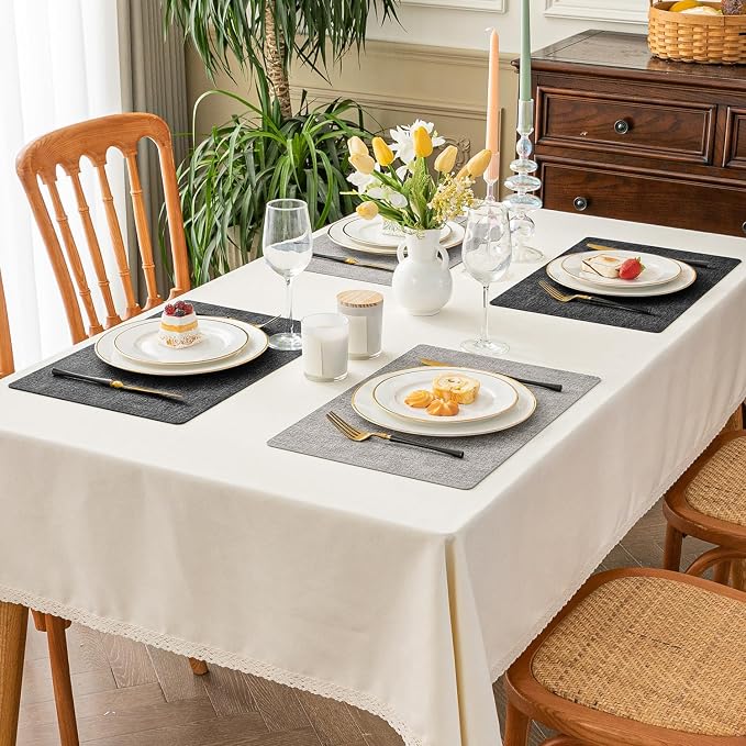 Romanstile Vinyl Placemats Set of 4, Reversible Faux Leather Heat Resistant Wipeable Table Mats, Waterproof Washable Non-Slip Table Placemats for Dining/Kitchen/Outdoor (Grey Light Grey, 12" x 17")