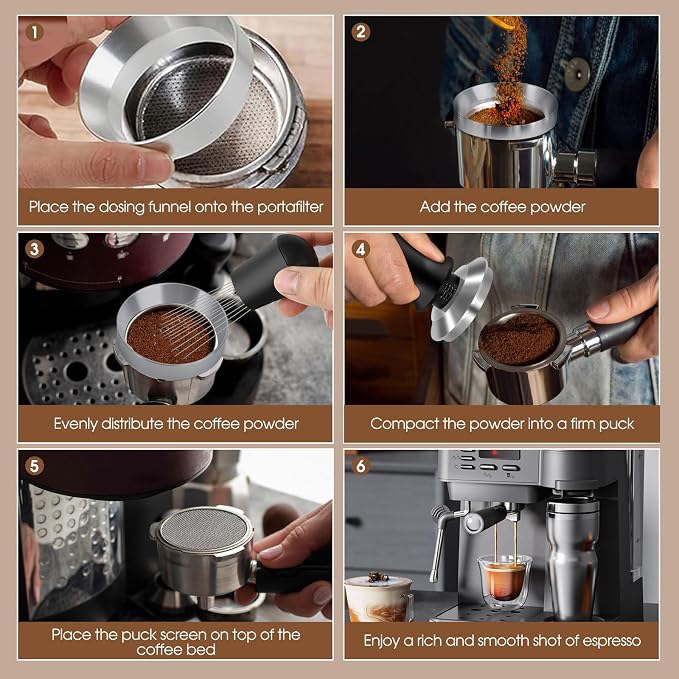 Reoszeank 54mm Espresso Accessories Kit, Tamper, WDT, Dosing Funnel | Spring Loaded Calibrated Tamper, Espresso Distribution Tool, fits Breville 54 mm Espresso Machines and Portafilters