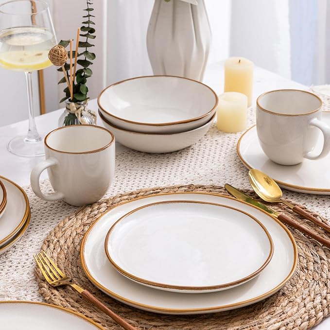 AmorArc Ceramic Dinnerware Sets for 4, 12Pcs Plates and Bowls Sets Dishes | Stoneware Handmade Reactive Glaze Dinner Set, Highly Scratch Resistant | Dishwasher & Microwave Safe Dishware