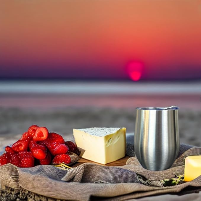 CHILLOUT LIFE 12 oz Stainless Steel Wine Tumbler with Lid - Double Wall Vacuum Insulated Wine Cup Glass Keeping Cold & Hot for Coffee, Champagne, Cocktails, Ice Cream - Dishwasher Safe Finish