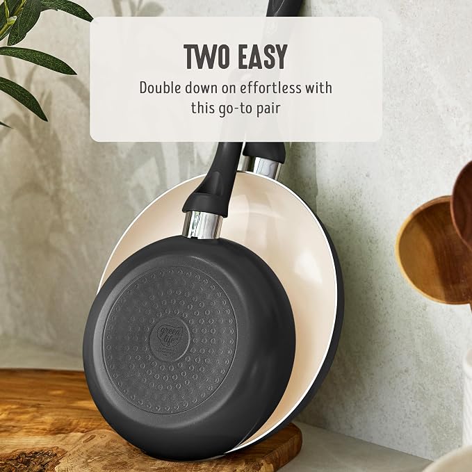 GreenLife 2 Piece (8" & 10") Ceramic Nonstick Skillet Set, Graphite Black | PFAS-Free Nonstick Coating, Frying Pans, Omelet Pans, Everyday Pan, Induction Ready, All Stovetop Compatible, Dishwasher Safe