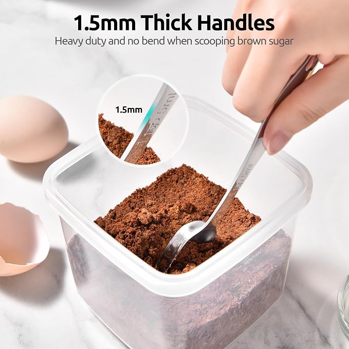 U-Taste Narrow Square Measuring Spoons, Metal Measure Set of 7 with Leveler | Long Handle Rectangular Teaspoon Tablespoon, 18/8 Stainless Steel Polygons Measure Spoon Set, Narrow Scoop for Spice Jars
