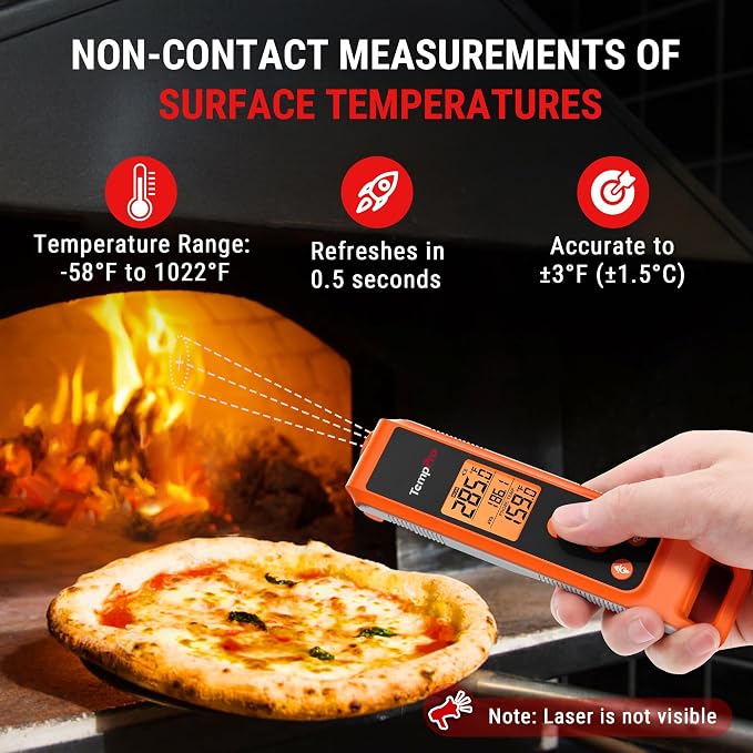 TempPro TempScan 2-in-1 Infrared Thermometer Gun with Meat Probe | Instant Read Thermometer for Grilling, Non-Contact Infrared Thermometer for Cooking Pizza Oven Griddle HVAC Pool AC Vent