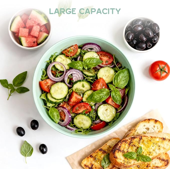 Greentainer 3 Pack Large Plastic Bowls, 135oz Plastic Salad Bowls - Reusable Serving Bowls for Party, Picnic, Entertaining, Kitchen & Outdoor, Microwave & Dishwasher Safe (Green)
