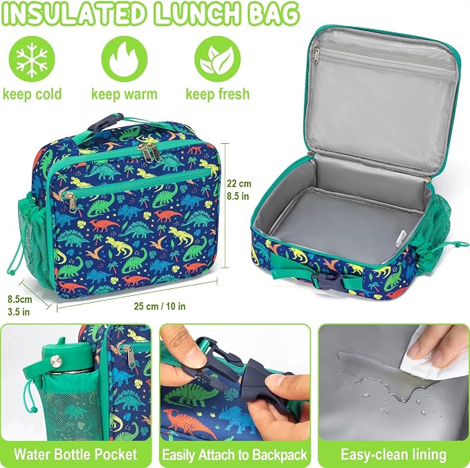 Fimibuke Bento Lunch Box for Kids - Toddler Boys Snack Bento Box Container | with 3 Compartments, 14oz Stainless Steel Water Bottle, Insulated Lunch Bag, Ice Pack Set for Ages 3-12 Daycare, Gamepad