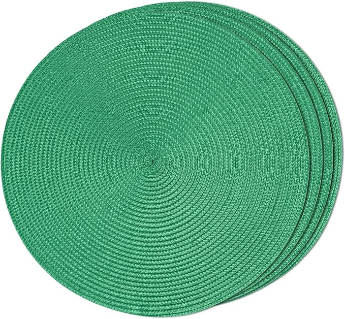 FunWheat Round Braided Placemats Set of 4 Table Mats for Dining Tables Woven Washable Non-Slip Place mats 15 inch(Holly Green, 4pcs)