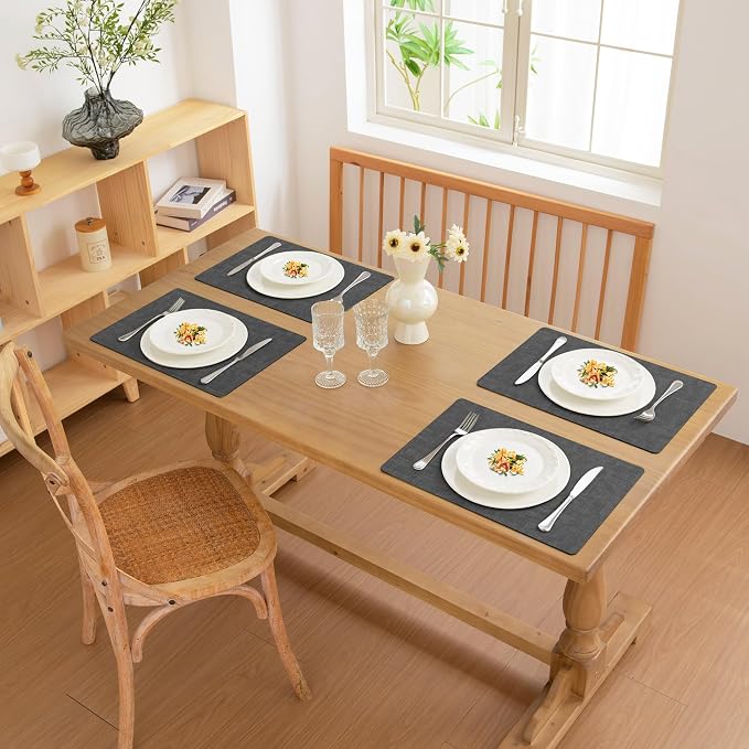 FROMHEART Faux Leather PU Placemats Set of 4 (Dark Grey,11.8" x 17") | Waterproof,Heat/Oil Stain-Resistant Table Mat–Reversible,Non-Slip,Easy to Clean Place Mats for Kitchen,Dining,Indoor/Outdoor