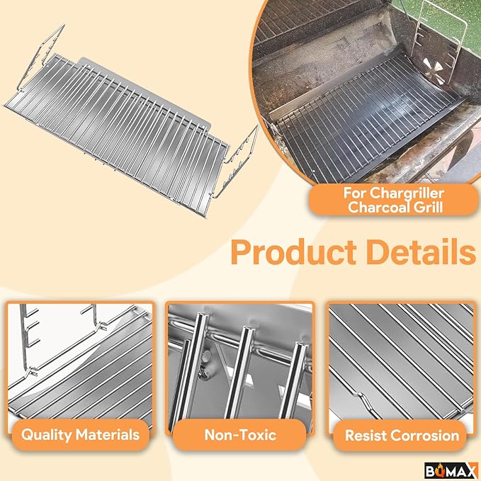 BQMAX 23.5" to 33" Adjustable Ash Pan for Chargriller Charcoal Grill 1224 2121 5050 1324 2828 2222 2123, Royal Gourmet CC1830, Oklahoma Joe's 19302087 Charcoal Grill Accessories Replacement Parts