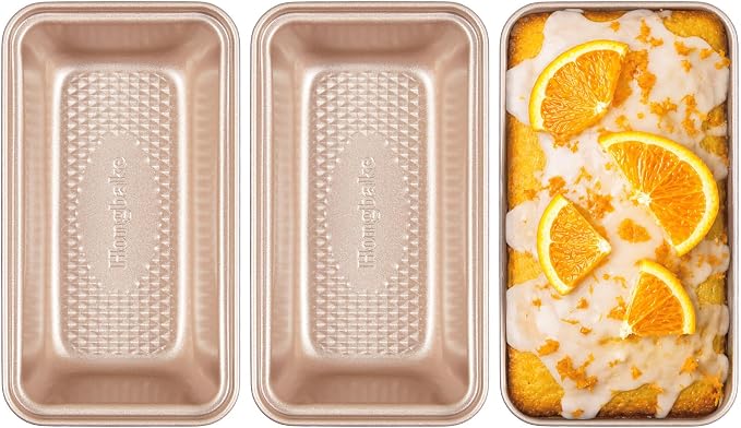 3 Pack Nonstick Mini Loaf Pans, 6 x 3.3 x 2 Inch Small Bread Pans for Homemade Bread, Tiny Banana Baking Tins with Diamond Texture, Non-toxic Mini Meatloaf Pans Set, Champagne Gold