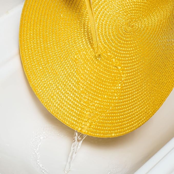 AHHFSMEI Round Placemats Set of 8 Heat Resistant Washable Non-Slip Woven Braided Table Mats for Dining Table Kitchen & Home Decor (Yellow,8)