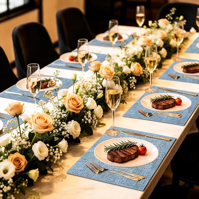 Faux Leather Placemats Set of 6, 11.8"x17.7", Sky Blue | Reversible Table Mats, Waterproof, Stain & Heat Resistant, Easy Clean for Dining, Gatherings, Outdoor