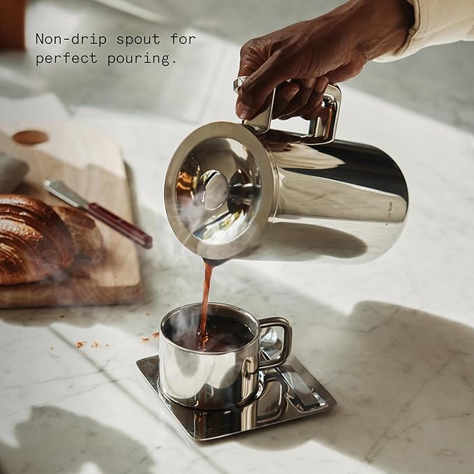 aarke Coffee Press - Stainless Steel, Insulated Double-Walled, 34oz | 100% Stainless Steel, Cool-touch Exterior, Precision Mesh Filter, Vacuum Body