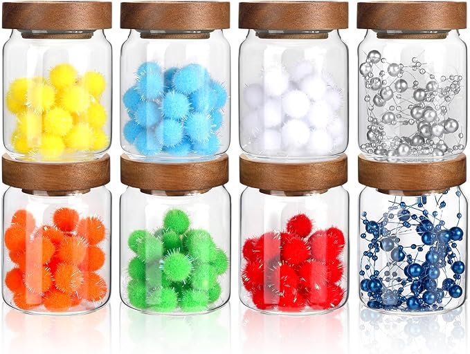 5 oz Glass Spice Jar with Acacia Wood Lid 8 pcs,Small Coffee Sugar Herb Container Food Storage Canisters Bottle for Candy Kitchen Seasoning Tea Overnight Oats Bar Snacks (8 * 150ml(5oz))