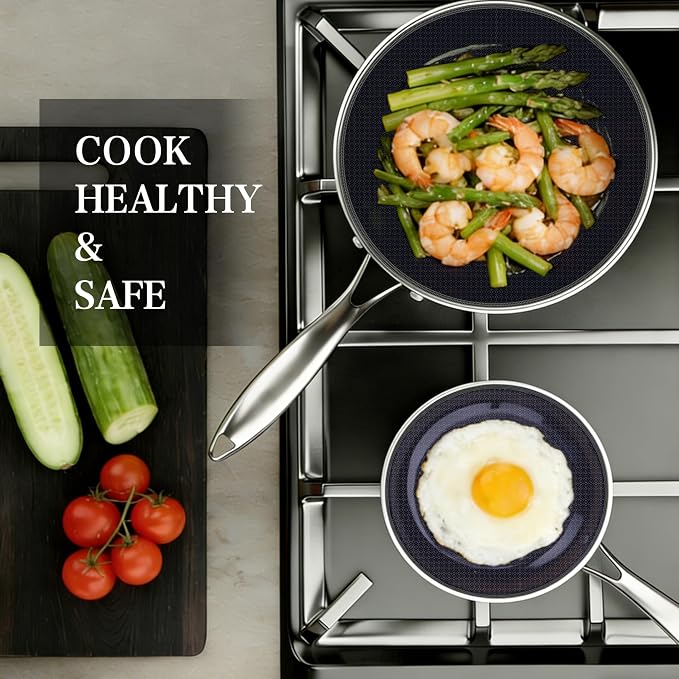BRASA Nonstick Frying Pan 7.87-inch,Tri-Ply Stainless Steel Skillet,Honeycomb Ceramic Coating, Induction & All Cooktop Compatible,Dishwasher safe (PFOS, PFOA Free) 7.87 in