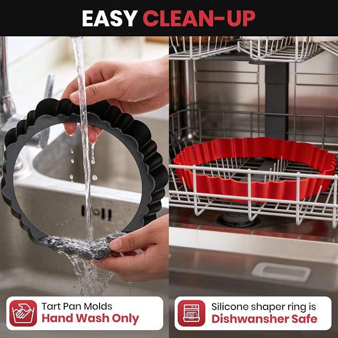 New 9 Inch Tart Pan with Removable Bottom,Non-Stick Carbon Steel Quiche Pan | Includes Crust Shaper Ring | Fluted Pie Pan Quiche Baking Dish Fruit Tart Mold for Baking, Party, Festival | Pies & Quiches
