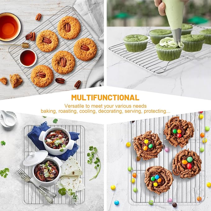 TeamFar Cooling Rack, 11.7” x 9” Stainless Steel Wire Baking Rack, 2PCS | for Cooking Roasting Grilling, Fit for Oven Pan, Oven & Dishwasher Safe, Non-toxic & Heavy-Duty