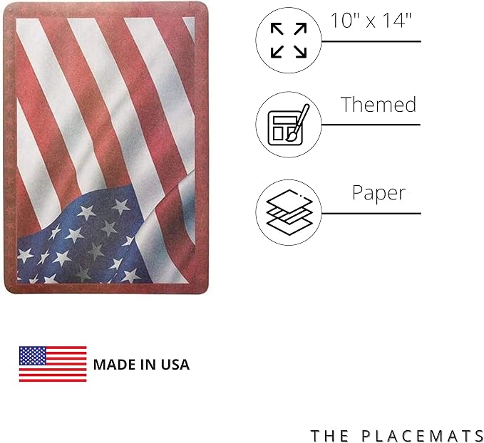 American Flag Paper Placemats for Dining Table – Disposable Color Table Mats Great for Parties 10"x14" American Flag 50 ct