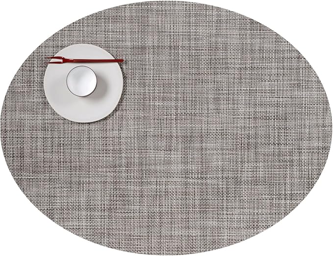 Chilewich Mini Basketweave Placemats, Woven Oval Placemats Set of 4 | Reusable, Stain-Resistant, Indoor/Outdoor Tabletop Protection, Gravel, 14" x 19.25"