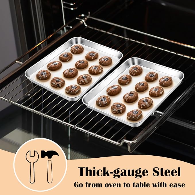 E-far Mini Toaster Oven Tray, 9.4”x7.3” Stainless Steel Baking Cookie Sheet | Small Non-toxic Metal Baking Pan for Cake Cookies, Rust Free & Warp Free, Mirror Finish & Dishwasher Safe
