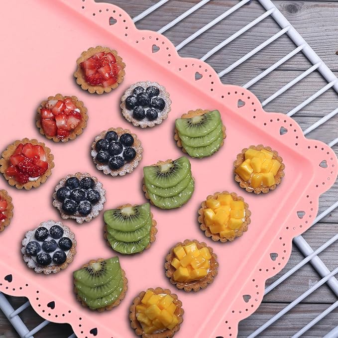 Food Tray, 12 Pack Serving Tray Serving Platter Fruit Dessert Plates, Plastic Serving Trays Rectangle Dessert Trays for Party, Wedding, Restaurant, 14.4" X 9.3" (Pink)