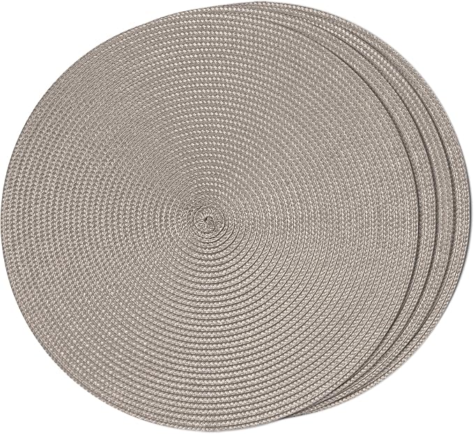 FunWheat Round Braided Placemats Set of 4 Table Mats for Dining Tables Woven Washable Non-Slip Place mats 15 inch(Taupe, 4pcs)