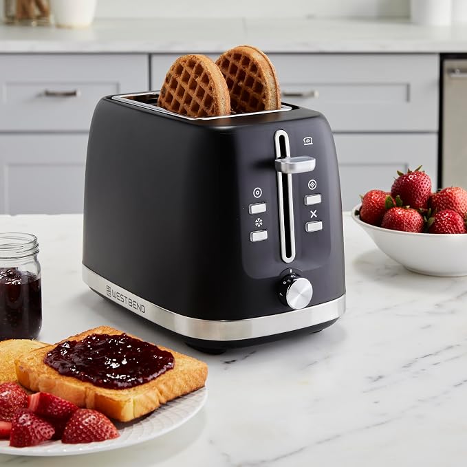 West Bend Toaster 2-Slice Extra-Wide and Deep Slots with 3 Functions and 7 Shade Settings Manual Toast Lift Lever Auto Shut-Off and Removable Crumb Tray, 750-Watts, Black