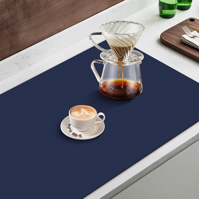 Coffee Mat Super Absorbent Dish Drying Mat Coffee Bar Mat 12"x 19", Blue | Match with Coffee Machine Accessories Large Drying Mats for Kitchen Counter