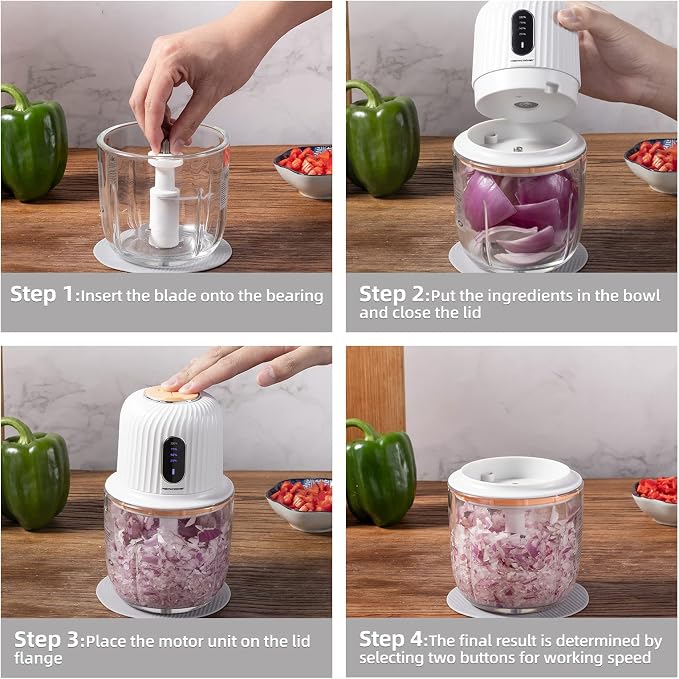 Electric Garlic Chopper 600ML, Rechargeable Meat Grinder, Cordless Garlic Mincer Onion Chopper Food Chopper for Ginger Chili Meat Sauce, Wireless Food Processor, White