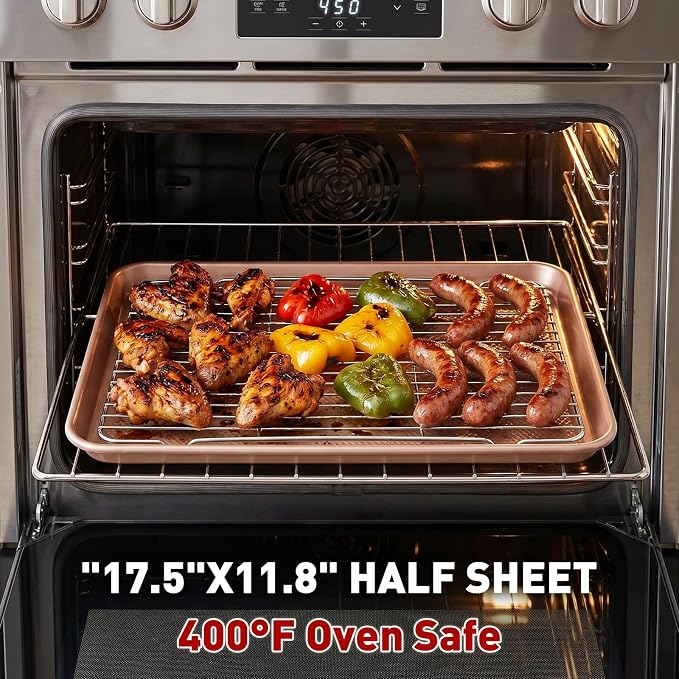 2-Pack Heavy Duty Baking Sheets with 250 Pre-Cut Parchment Papers | 17.5"x11.8" Nonstick Carbon Steel Cookie Sheets for Oven | Warp-Resistant Half Sheet Pans for Meal Prep & Roasting