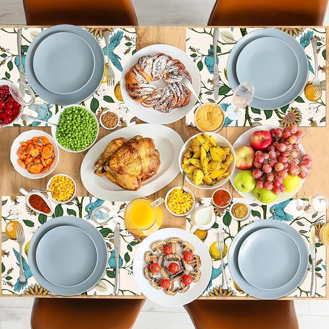 50 Pack Vintage Lemon Disposable Paper Placemats 11 x 16 Inches | Hummingbird Floral, Dinner Table Setting, Wedding Birthday Party Supplies