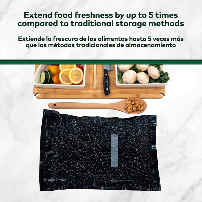 Vacuum Seal Rolls 11" x 25' 2 Pack (50 Feet Total) 5.5 Mil (Black & Black) BPA Free Heavy-Duty Commercial Grade Sealer Rolls for Food Storage, Sous Vide, Meal Prep, Freezer Storage & Food Preservation