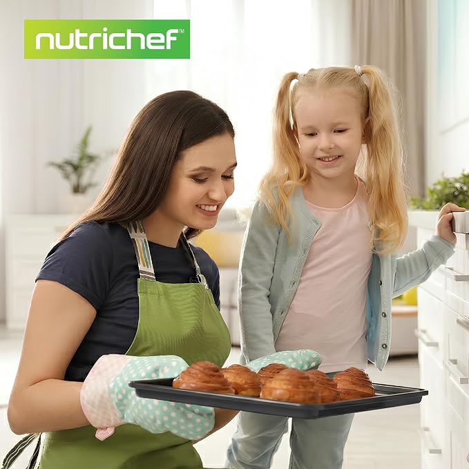 NutriChef 8 Piece Nonstick Bakeware Set | Carbon Steel Baking Pans for Oven | Includes Sheet Pan, Muffin, Loaf, Round and Square Cake Pan | Dishwasher Safe, Stackable Design Oven Safe up to 446°F