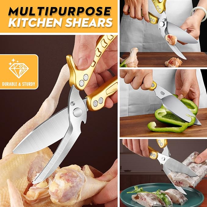 DRAGON RIOT Poultry Shears, Heavy Duty Kitchen Scissors, Golden | Stainless Steel, Dishwasher Safe, For Cutting Chicken, Poultry, Meat and Turkey