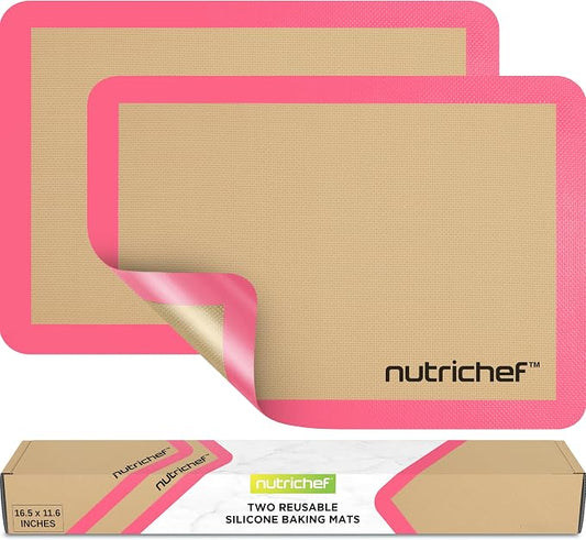 Silicone Baking Mats | 2 Non-stick Food-Grade Reusable Silicone Mats | Perfect for Half Baking Pans 16.5 x 11.6 IN | Oven-Safe Up to 480 Degrees F | Safe for Ovens, Freezers, & Dishwashers (Pink)