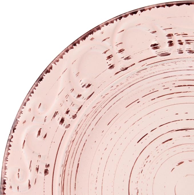 Pfaltzgraff Pink Trellis 12-Piece Dinnerware Set, Stoneware Plates and Bowls Sets for 4, Dishwasher and Microwave Safe, Rustic Garden-Inspired Design