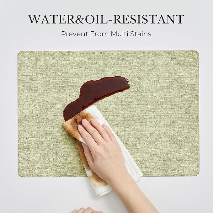Romanstile Vinyl Placemats Set of 4, Reversible Faux Leather Heat Resistant Wipeable Table Mats, Waterproof Washable Non-Slip Table Placemats for Dining/Kitchen/Party/Outdoor (Grey Green, 12" x 17")