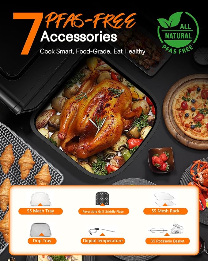 Nuwave Brio 15.5Qt Air Fryer Oven with Plug-In Grill, XL Family Size | Air Fry/Grill/Rotisserie; Even & Crisp Cooking; 100 One-Touch Presets/50 Memory; 50°F-425°F in 5°F Steps; 1800W