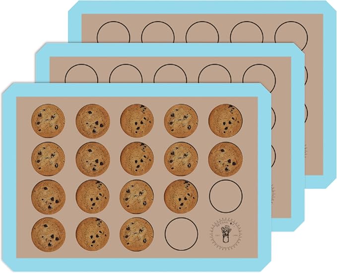 Macaron Baking Mat Silicone Non Stick, 3/4 Sheet Reusable Pack of 3 Blue | Non-Stick Macaron Mat for Easy Baking, Heat Resistant & Dishwasher Safe, Reusable & Eco-Friendly, For Cookies & More, 13x19”