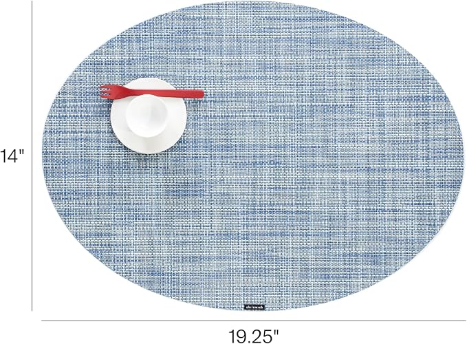 Chilewich Mini Basketweave Placemats, Woven Oval Placemats Set of 4 | Reusable, Stain-Resistant, Indoor/Outdoor Tabletop Protection, Chambray, 14" x 19.25"