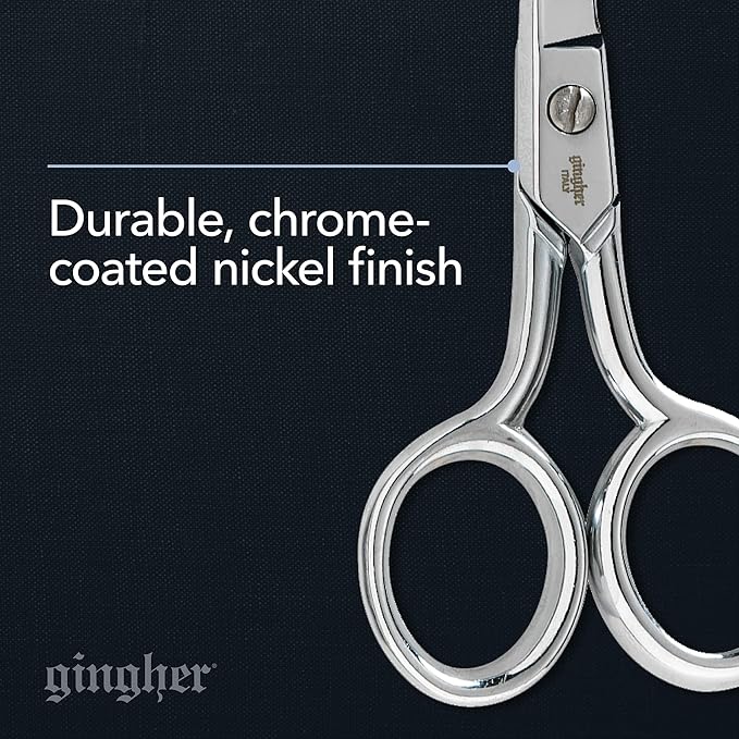 Gingher 4" Curved Embroidery Scissors, Premium Forged Steel Shears, Sharp Knife Edge Sewing Scissors for Precise Cuts with Protective Sheath, Ambidextrous Design, Chrome Plated Nickel Finish