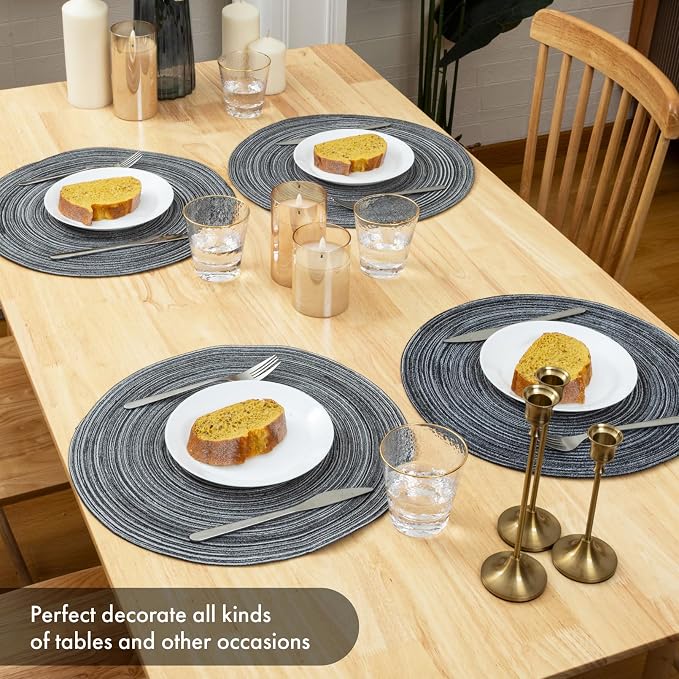 Winknowl Round Braided Placemats Set of 8 Washable Woven Heat Resistant Table Mats for Kitchen Dining Tables 15 inch Round Place Mats (Mist Gray,8)