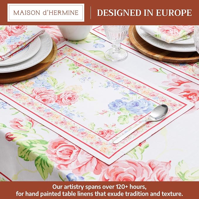 Maison d' Hermine Placemats Set of 4 Reusable 100% Cotton (13"x19") | Cloth Place Mats Washable Table Mats for Kitchen Dining Party Wedding Hotel Home Restaurant Spring Summer - Vintage Floral
