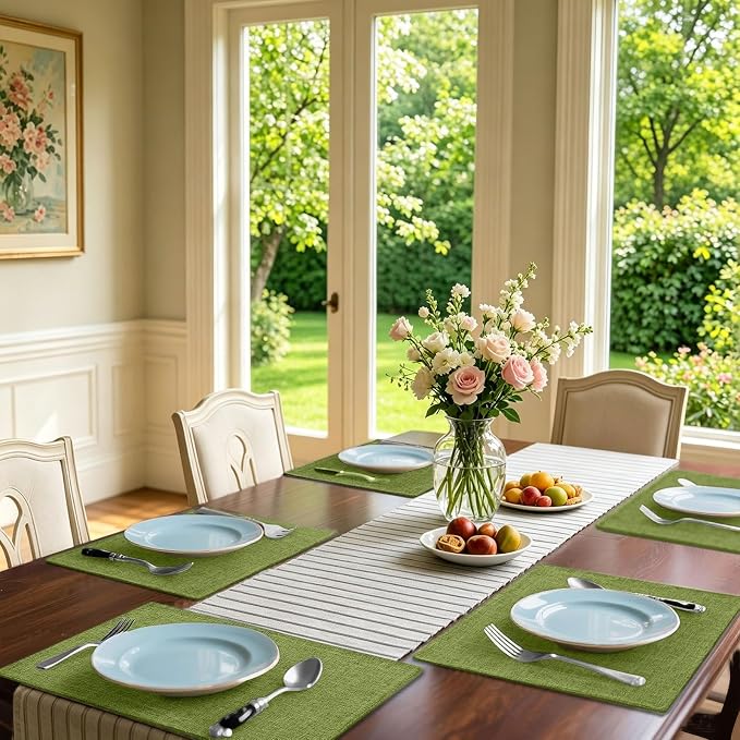 Homaxy Cloths Placemats for Dining Table Set of 4, 13" x 19", Grass Green | Heat Resistant, Washable, Cotton Linen Blend Table Mats, Easy to Clean Place Mats, Indoor Outdoor