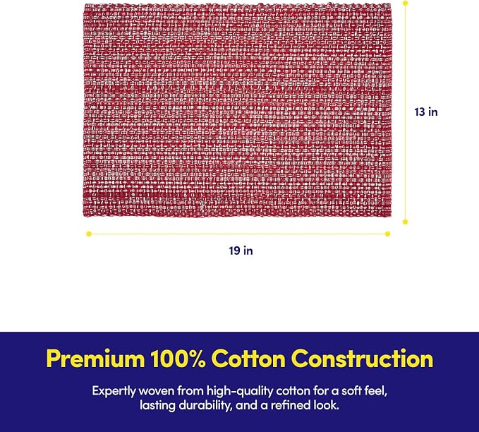 Placemats Set of 4-100% Cotton Two-Tone Rectangle Placemat for Dining Table - Over 15 Colors Available - Washable Table Decor for Kitchen, Farmhouse, Rustic, Durable for Everyday Use, Red
