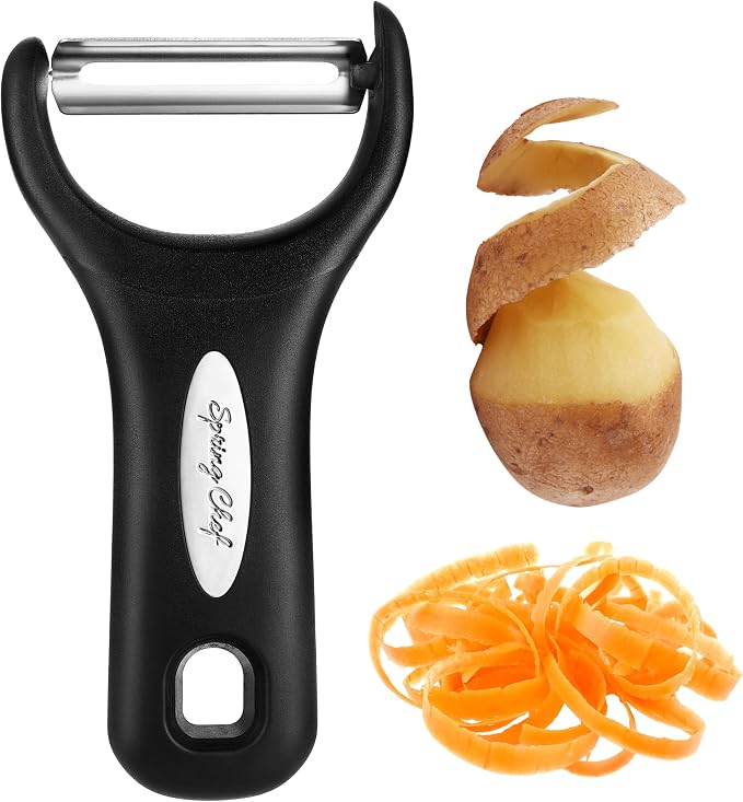 Spring Chef Stainless Steel Y Shaped Vegetable Peeler for Kitchen - Black | Heavy Duty Potato Peeler with Ultra Sharp Blades & Soft Grip Handle for Apple, Carrot, Cucumber, Veggie, Fruit, Citrus
