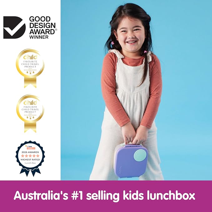 b.box Mini Lunch Box, Snack Containers for Kids, Lunch Box Kids, 4.25 Cup | Bento Box for Kids, Sanck Box, Lunch Containers, Leak Proof, Dishwasher Safe, BPA Free, PFAS Free, Ages 3+ — Lilac Pop