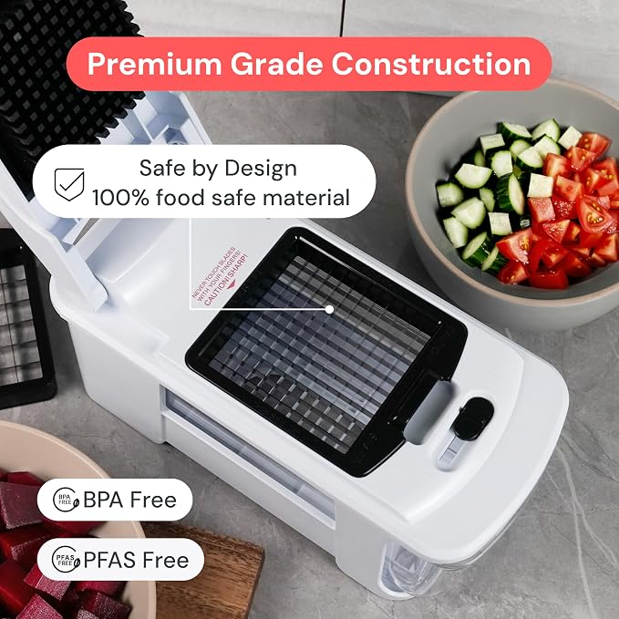 Fullstar Pro XL Vegetable Chopper & Mandoline Slicer w Pull-Out Catch Tray | 8 in 1 Veggie, Onion & Fruit Slicer, Dicer & Grater with Sharp Stainless Steel Blades - XL Food Prep Set (White)