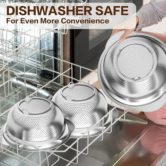 Colander, Stainless Steel Colander for Kitchen, Stainless Steel Strainer, Pasta Strainer for Spaghetti Fruits Vegetables Cooking Food, Kitchen Food Strainer - 3 QT