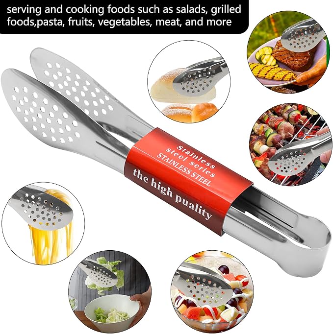 6 Pack Serving Tongs for Buffet Stainless Steel Serving Utensils 7,9,12Inch | Silver stainless steel; 7, 9 and 12 in sizes; open non-locking design for buffets, parties, catering and table service